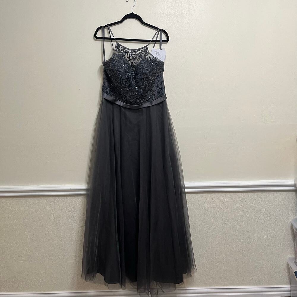 Mori Lee By Madeline Gardner Charcoal Beaded Tulle Formal Dress Size 20. NEW!